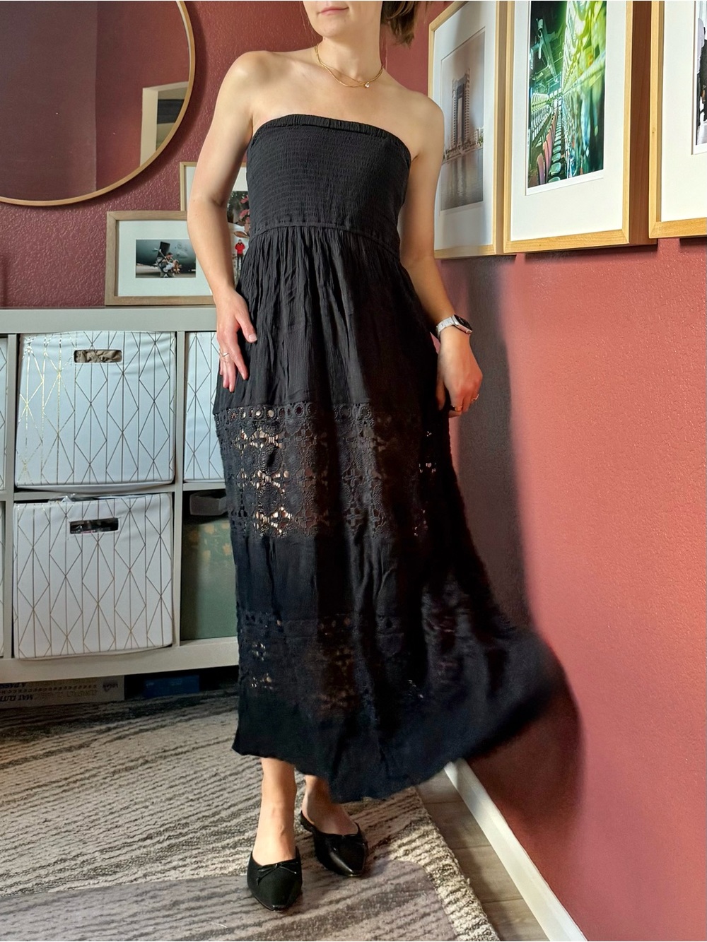 Black Strapless Lace Maxi Skirt - Women's